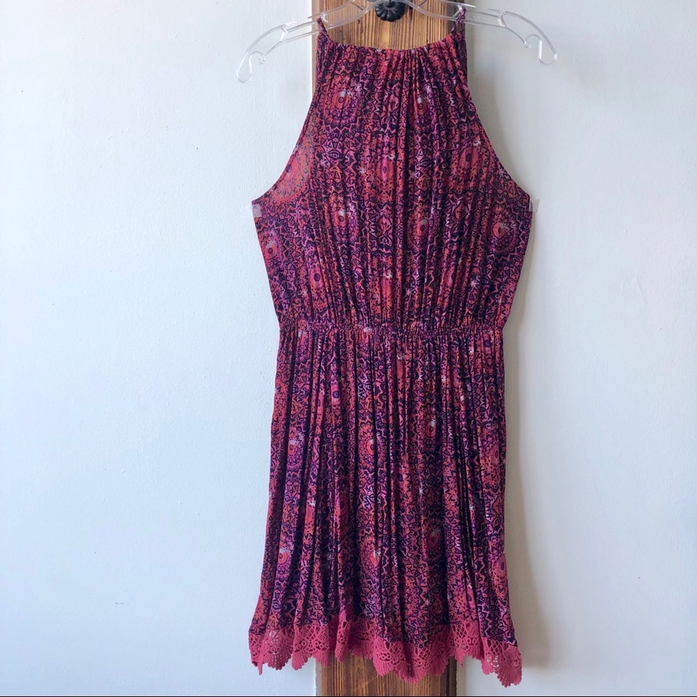 UO Ecote Gabrie Crochet-trim Halter Tank Dress- L